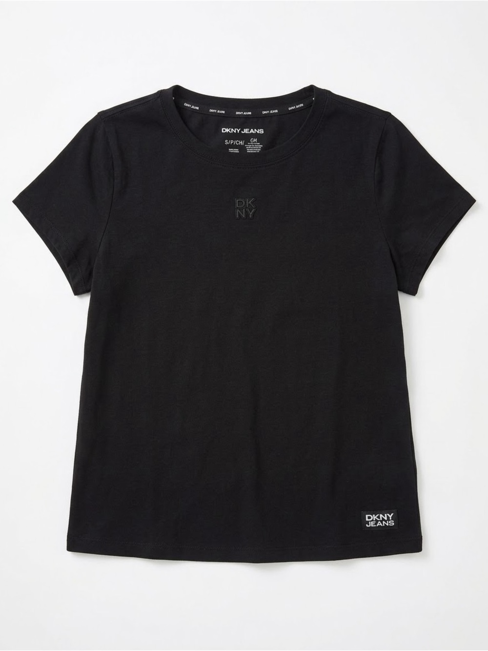 DKNY Jeans Black Embroidered Logo Fitted Baby Tee T-Shirt Size Small⁠